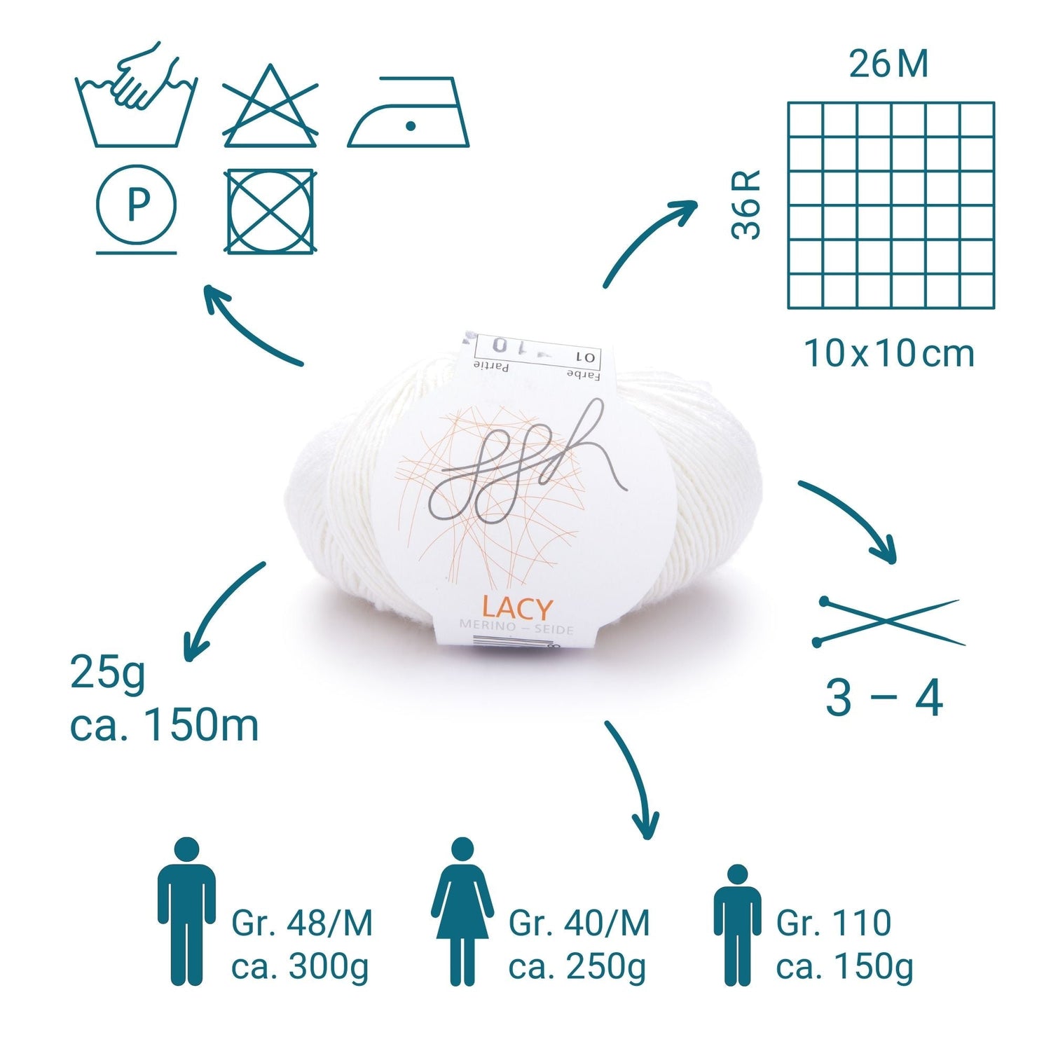 ggh Lacy | Merinowolle mit Seide | 25g - 150m | 001 - Wollweiß - ggh Wolle