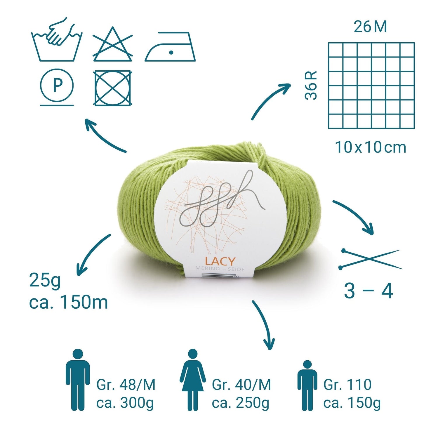 GGH Lacy | Merinowolle mit Seide | 25g - 150m | 006 - Apfelgrün - ggh Wolle