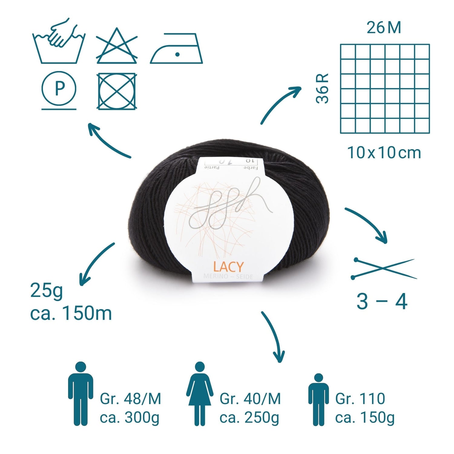 GGH Lacy | Merinowolle mit Seide | 25g - 150m | 010 - Schwarz - ggh Wolle