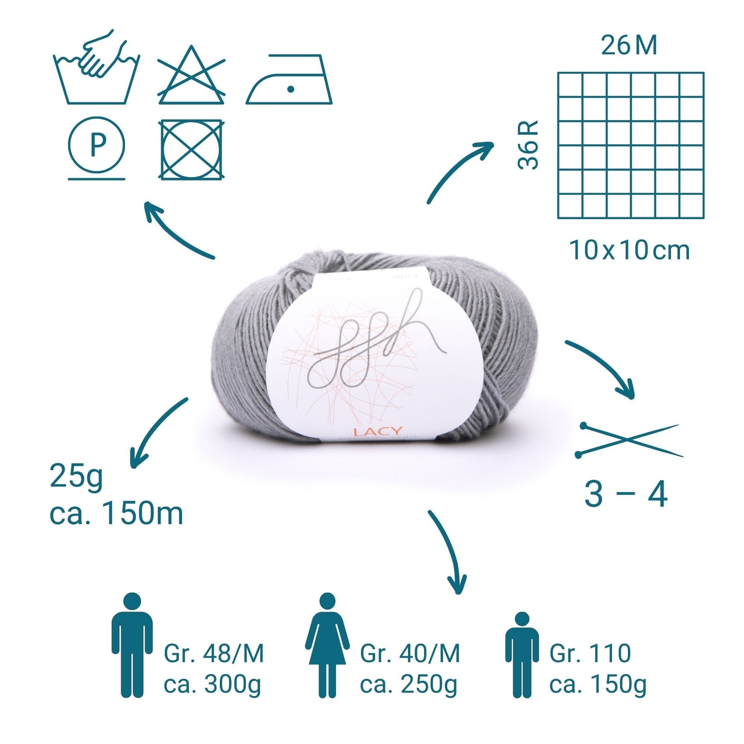 GGH Lacy | Merinowolle mit Seide | 25g - 150m | 020 - Grau - ggh Wolle