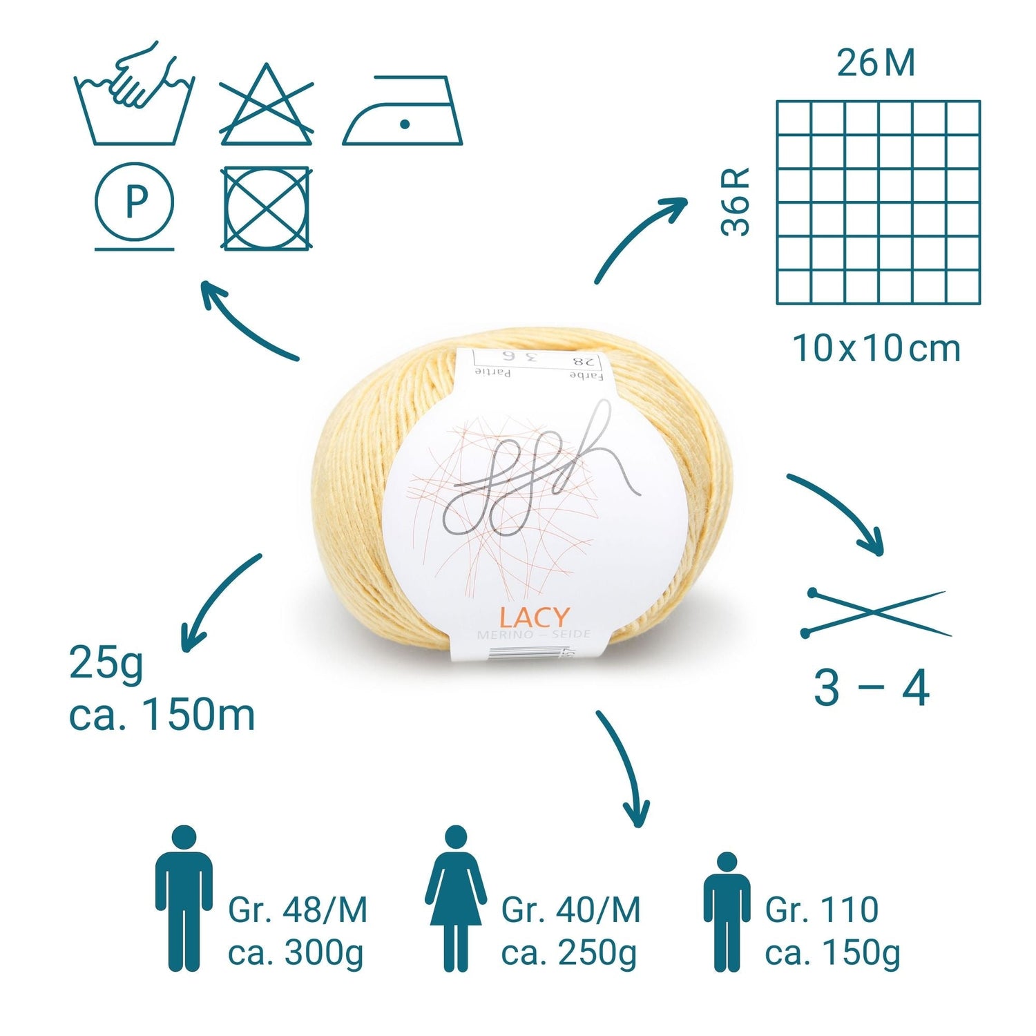 GGH Lacy | Merinowolle mit Seide | 25g - 150m | 028 - Senfgelb - ggh Wolle