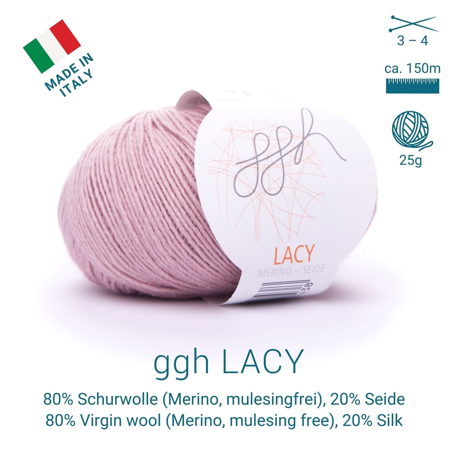 ggh Lacy | Set mit 4 x 25g (insg. 100g) - 015 - Pastell Rosa - ggh Wolle
