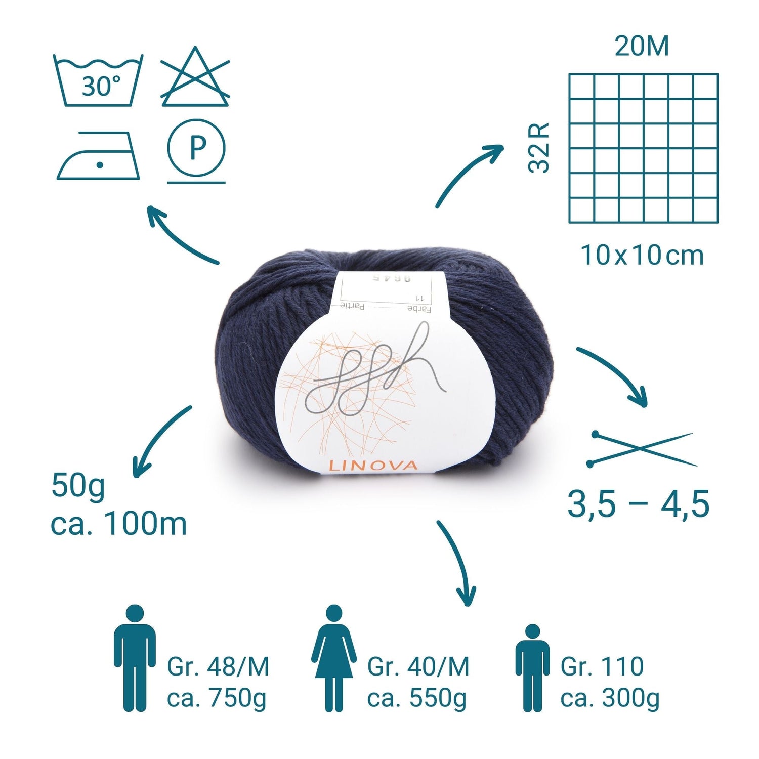ggh Linova | 100% Baumwolle | 100m/50g | 011 - Marine - ggh Wolle