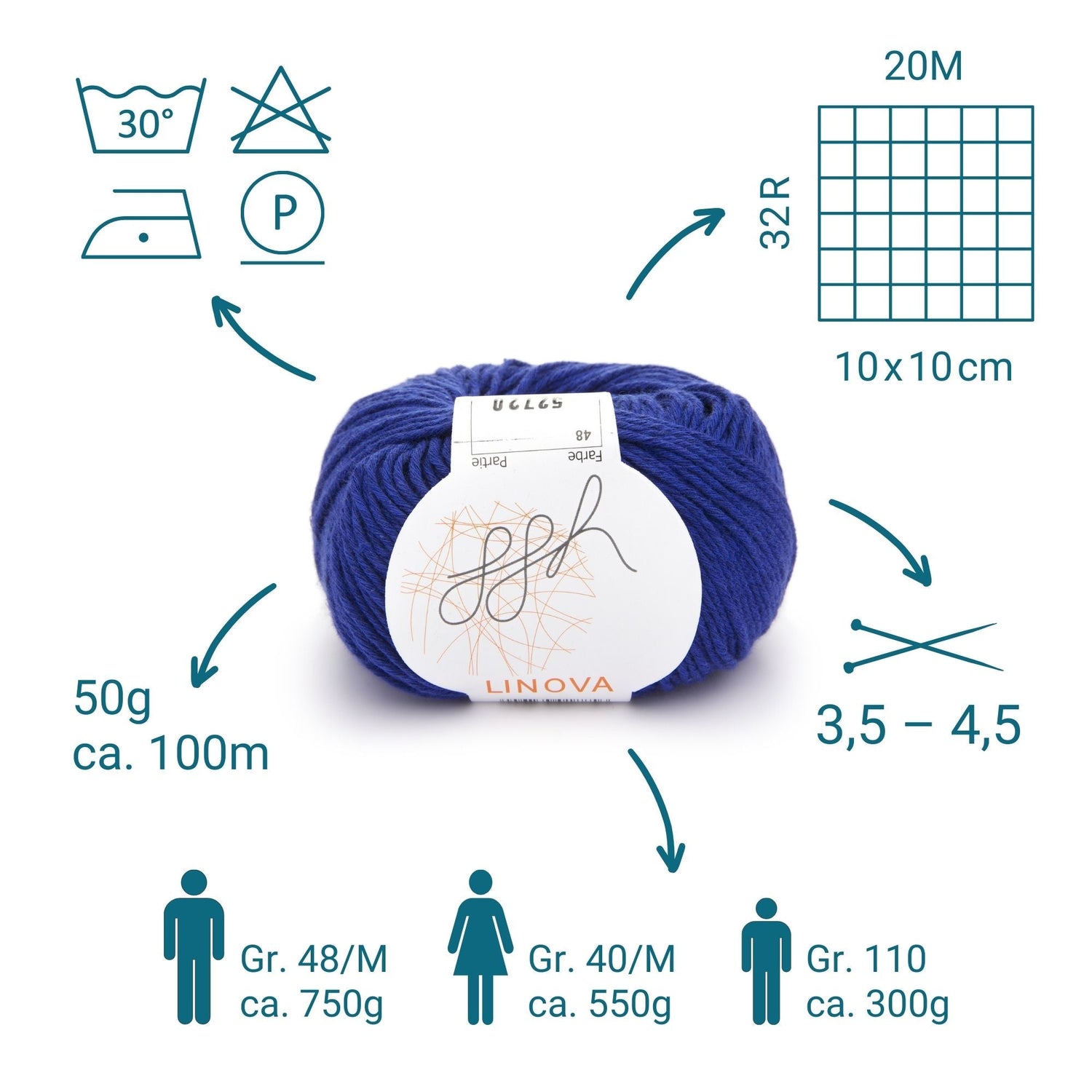 ggh Linova | 100% Baumwolle | 100m/50g | 048 - Royalblau - ggh Wolle