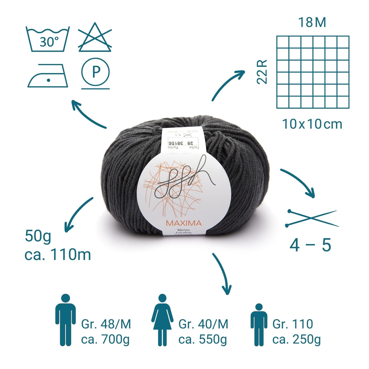 ggh Maxima | Merinowolle | 110m/50g | 028 - Anthrazit - ggh Wolle