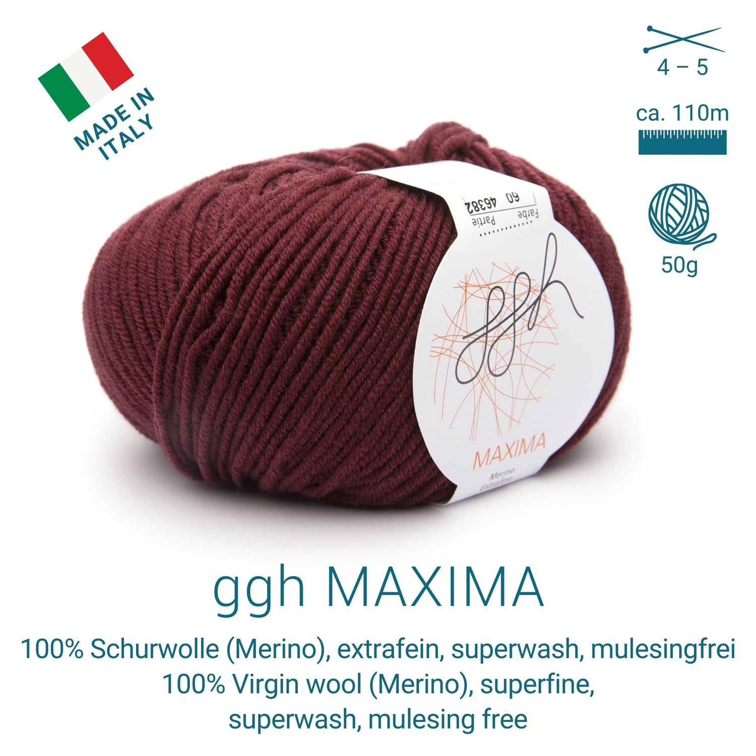 ggh Maxima | Merinowolle | 110m/50g | 060 - Ochsenblut - ggh Wolle