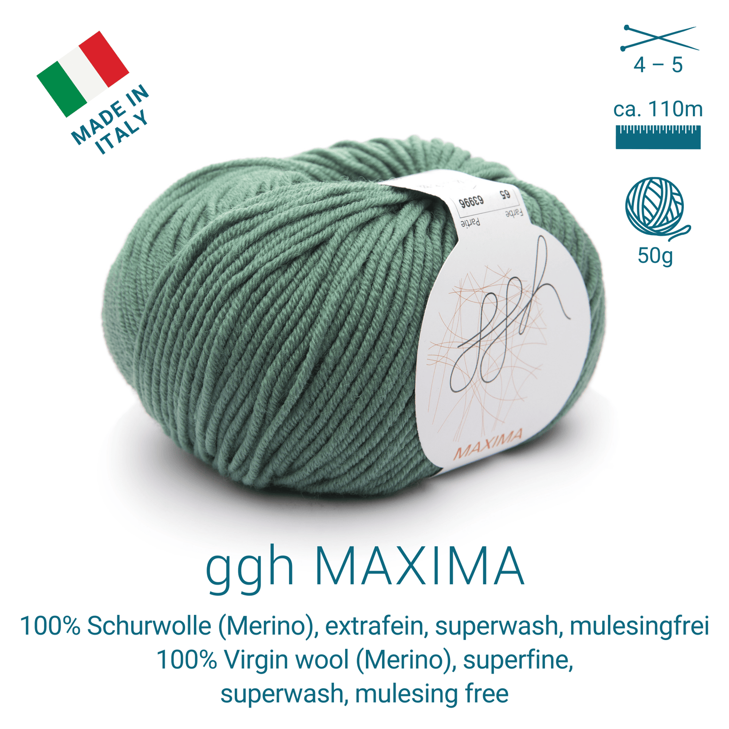 ggh Maxima | Merinowolle | 110m/50g | 065 - Berylgrün - ggh Wolle