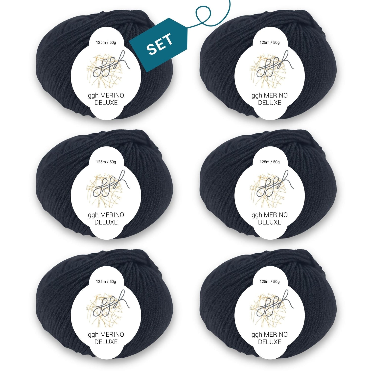 ggh Merino Deluxe - 300g Set (6x50g) - 001 - Schwarz - ggh Wolle