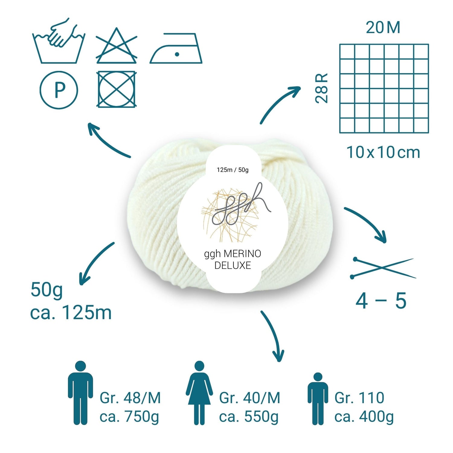 ggh Merino Deluxe - 300g Set (6x50g) - 003 - Wollweiß - ggh Wolle