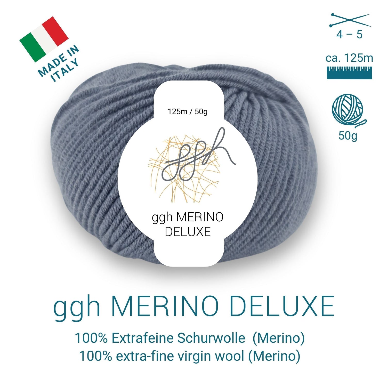 ggh Merino Deluxe - 300g Set (6x50g) - 004 - Mittelgrau - ggh Wolle