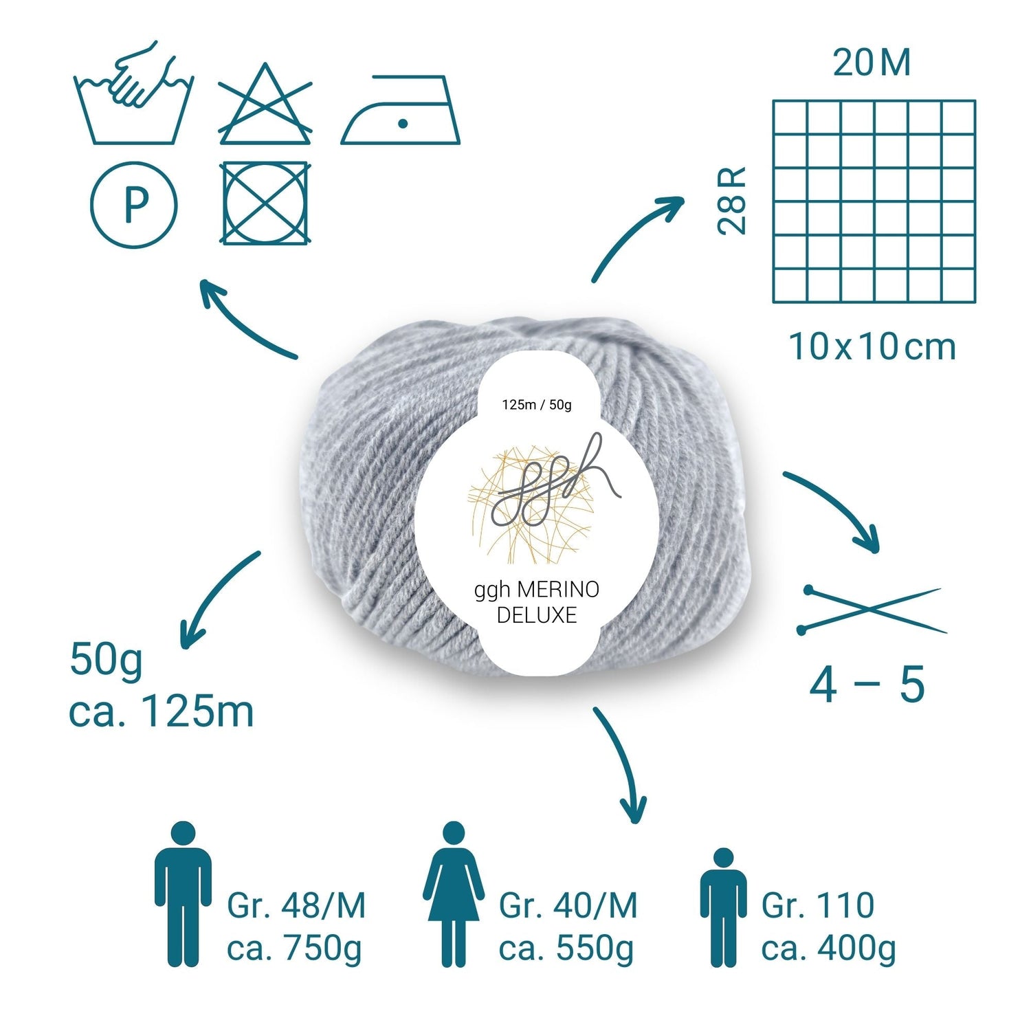 ggh Merino Deluxe - 300g Set (6x50g) - 005 - Grau - ggh Wolle