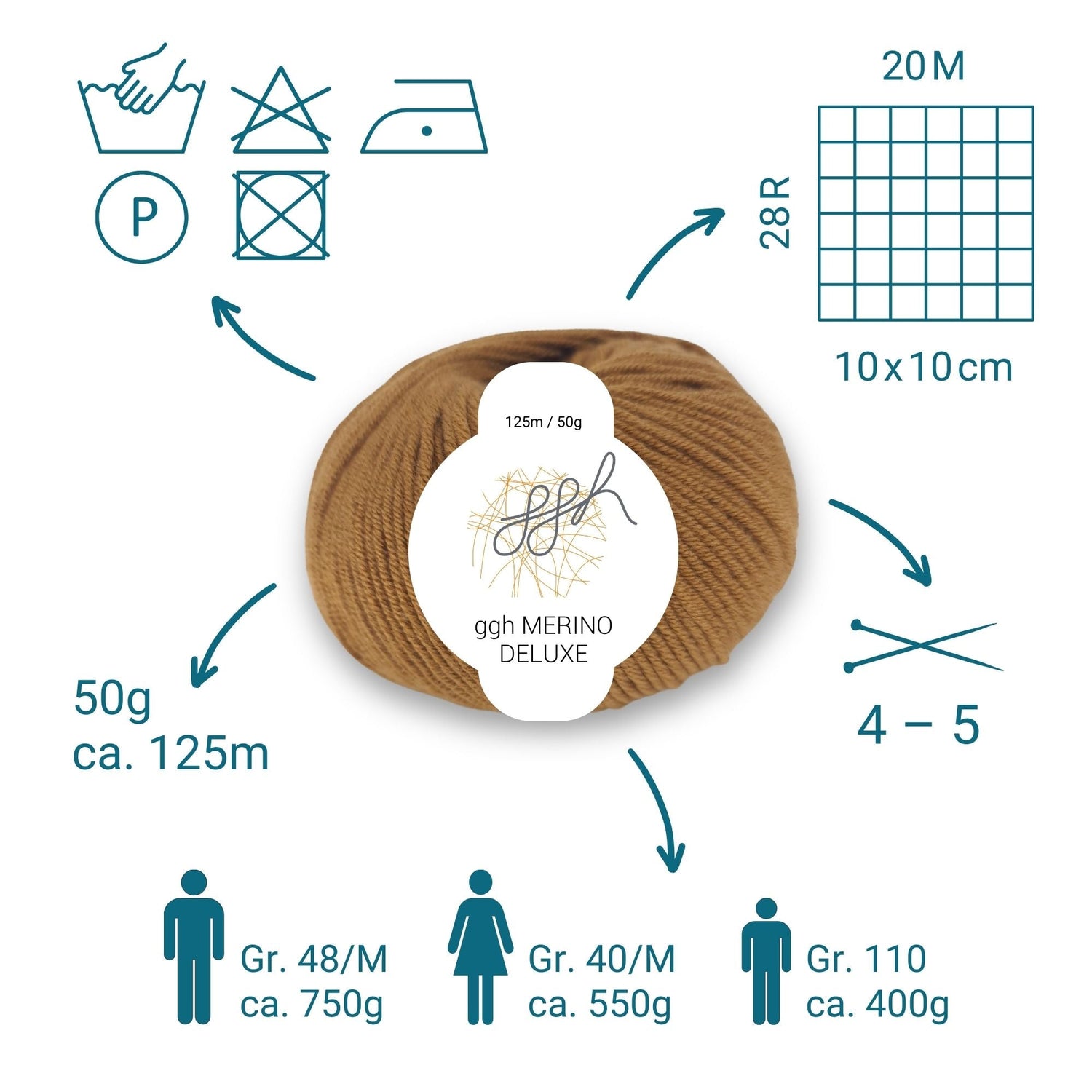 ggh Merino Deluxe - 300g Set (6x50g) - 007 - Hirschbraun - ggh Wolle
