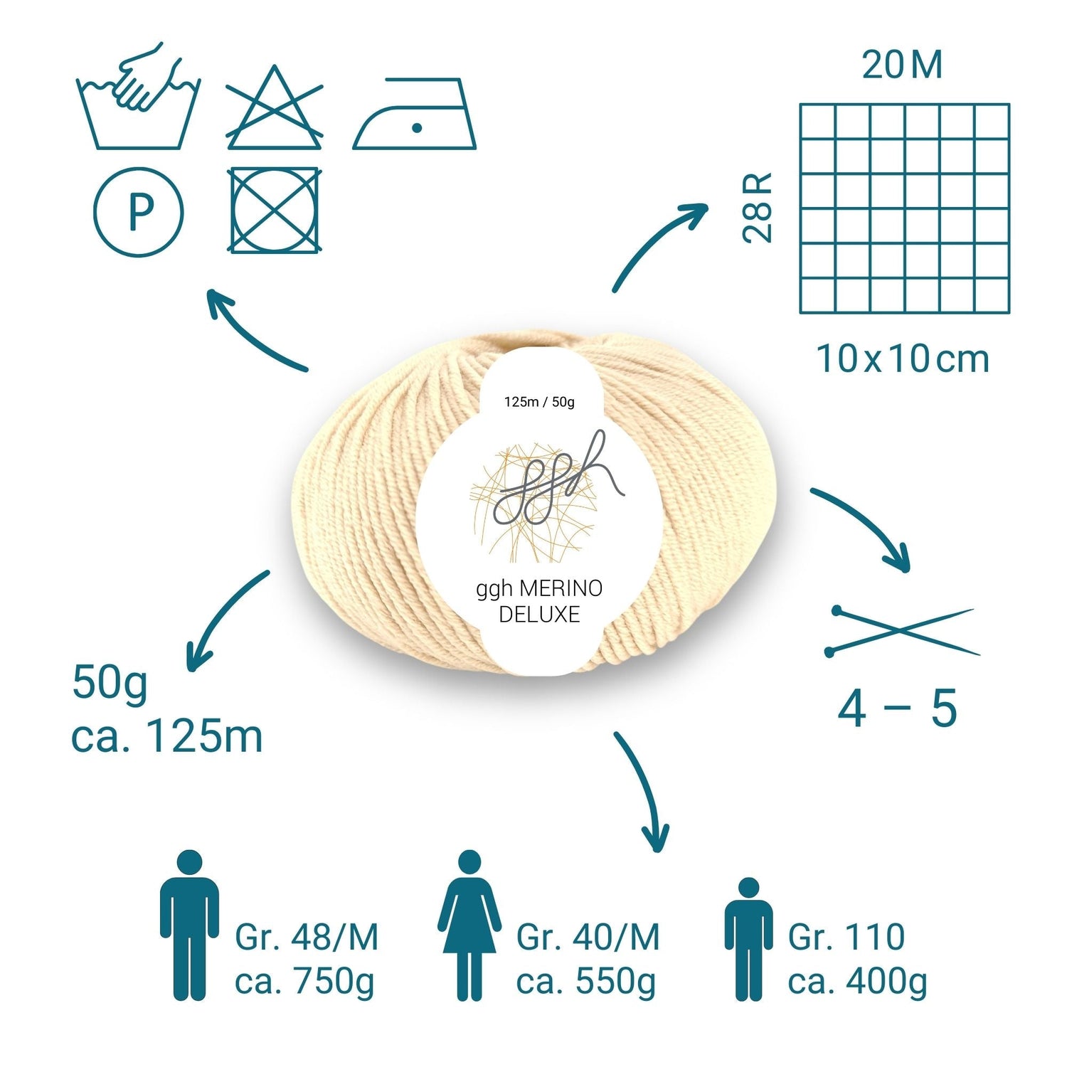 ggh Merino Deluxe - 300g Set (6x50g) - 009 - Creme - ggh Wolle