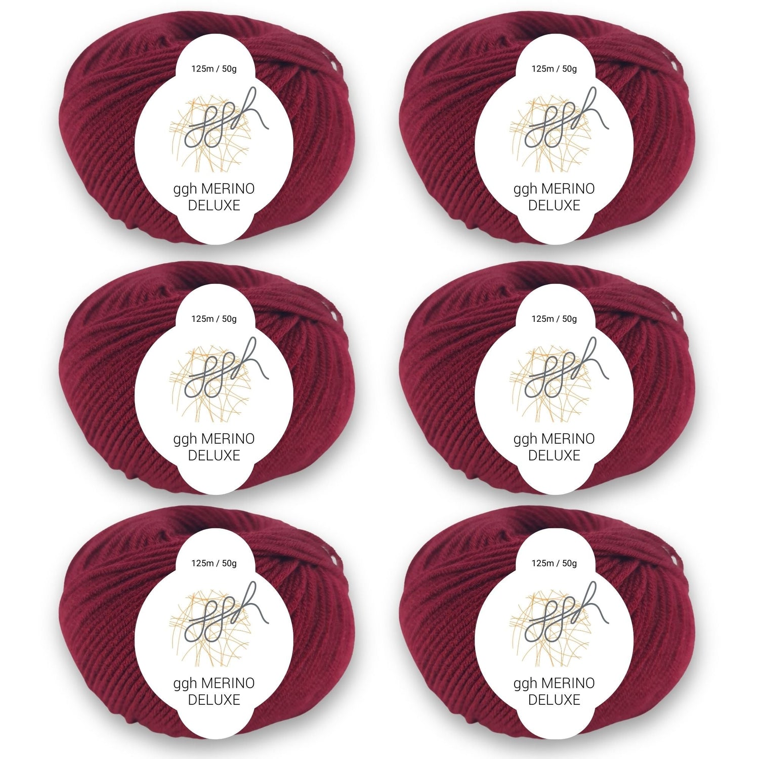 ggh Merino Deluxe - 300g Set (6x50g) - 010 - Bordeauxrot - ggh Wolle