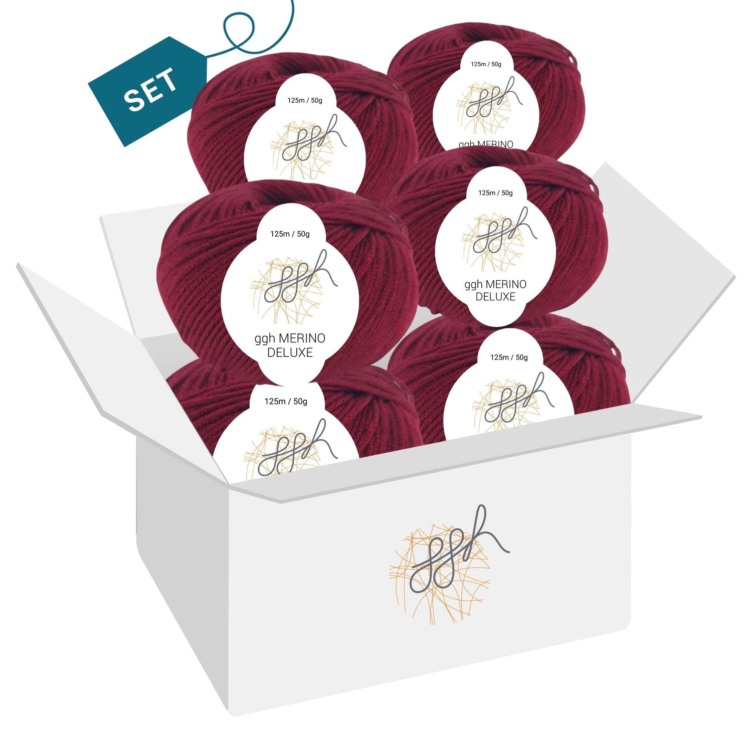 ggh Merino Deluxe - 300g Set (6x50g) - 010 - Bordeauxrot - ggh Wolle