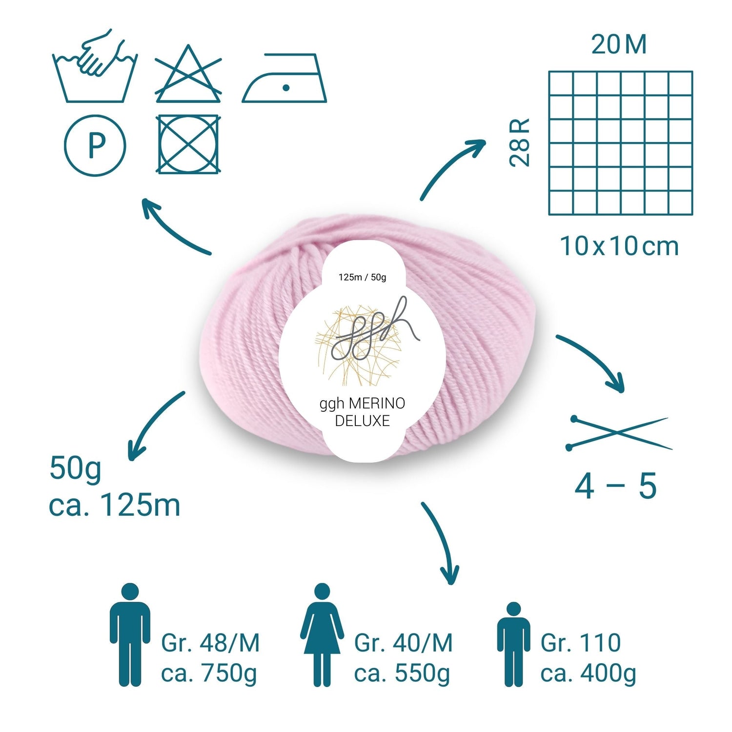 ggh Merino Deluxe - 300g Set (6x50g) - 015 - Zartrosa - ggh Wolle