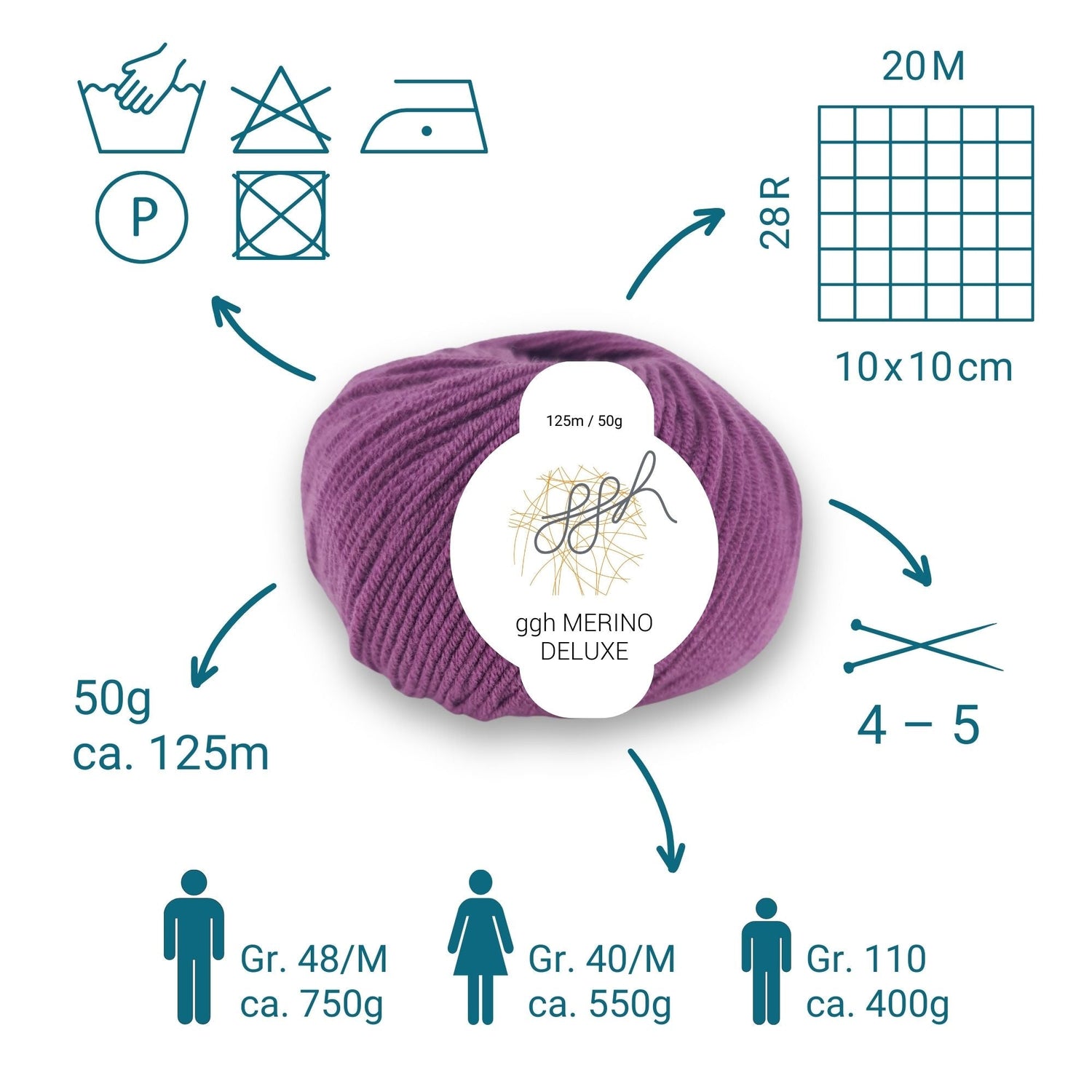 ggh Merino Deluxe - 300g Set (6x50g) - 016 - Granatrot - ggh Wolle