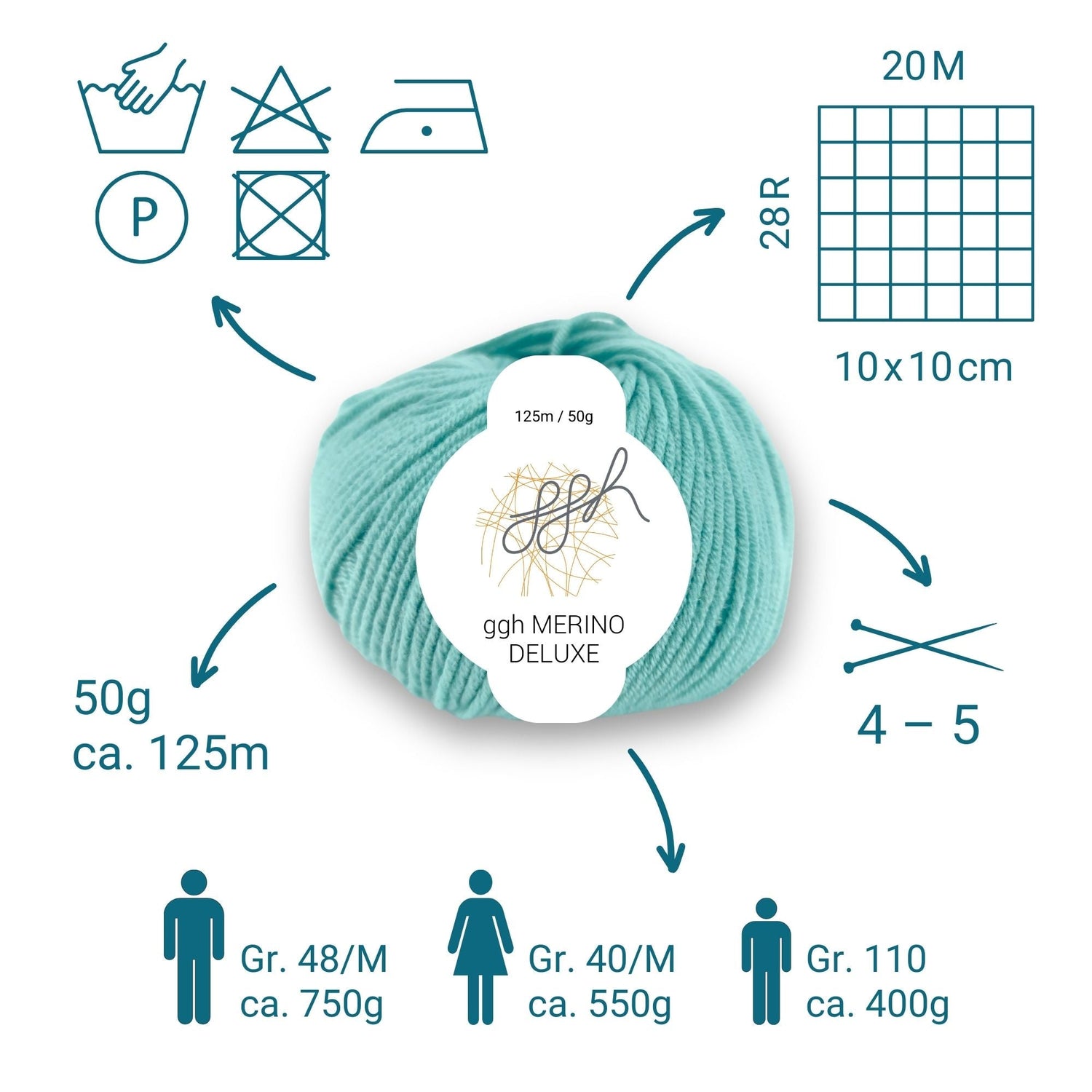 ggh Merino Deluxe - 300g Set (6x50g) - 021 - Türkis - ggh Wolle