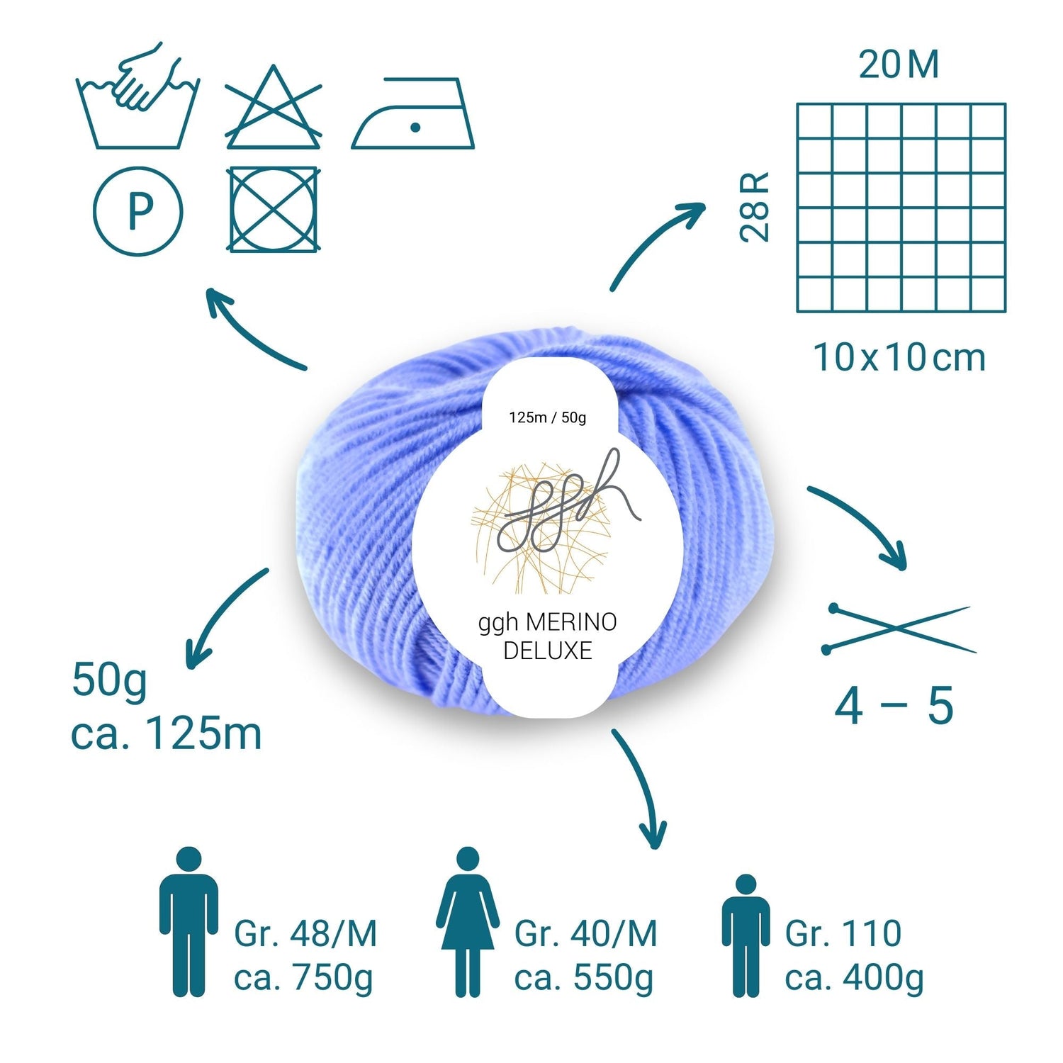 ggh Merino Deluxe - 300g Set (6x50g) - 023 - Hellblau - ggh Wolle