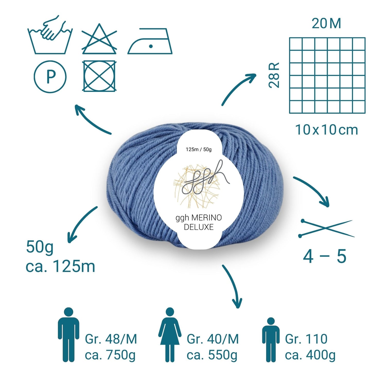 ggh Merino Deluxe - 300g Set (6x50g) - 024 - Himmelblau - ggh Wolle