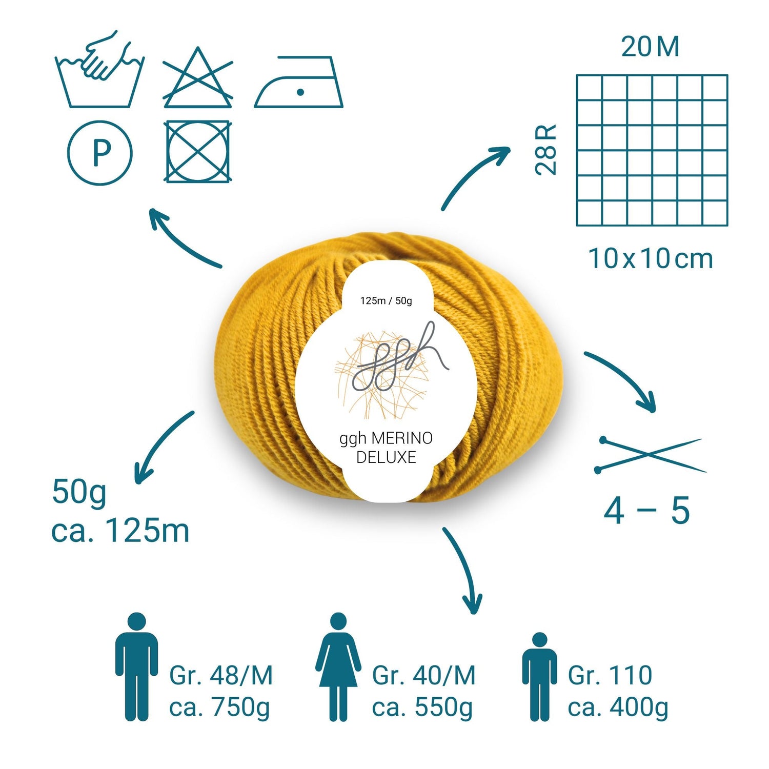 ggh Merino Deluxe - 300g Set (6x50g) - 026 - Senfgelb - ggh Wolle