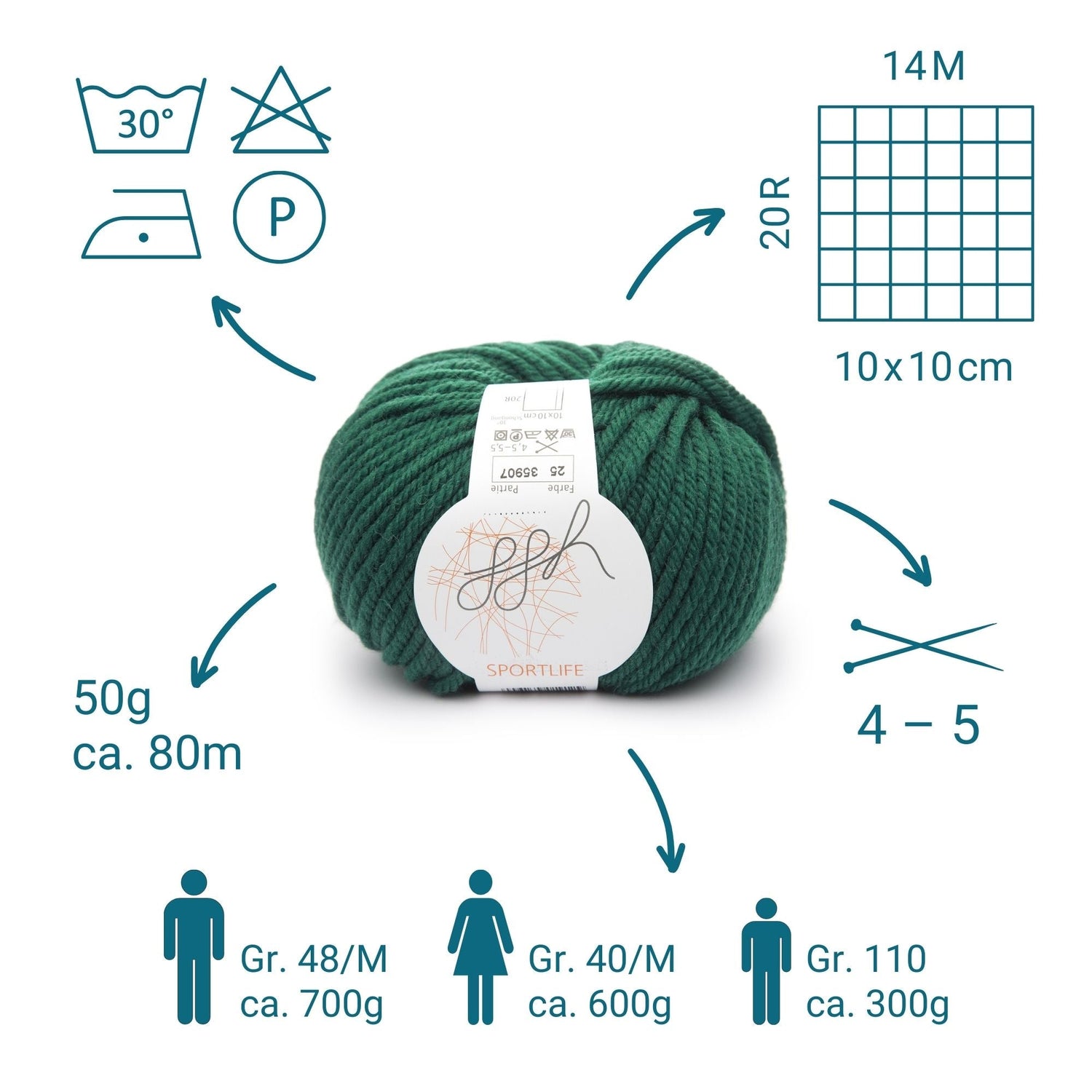 ggh Sportlife Box | Set mit 300g (6x50g) | 025 – Flaschengrün - ggh Wolle