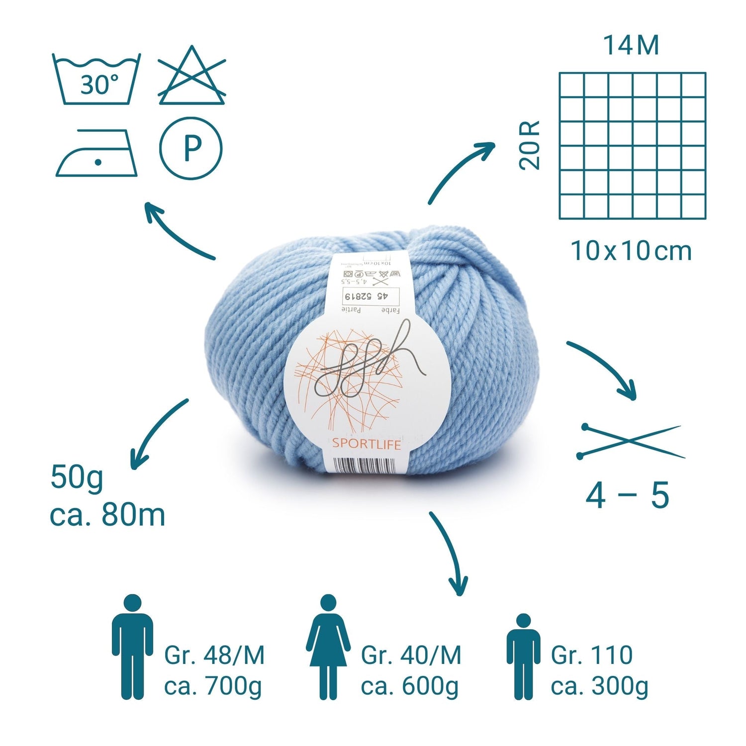 ggh Sportlife Box | Set mit 300g (6x50g) | 045 – Hellblau - ggh Wolle