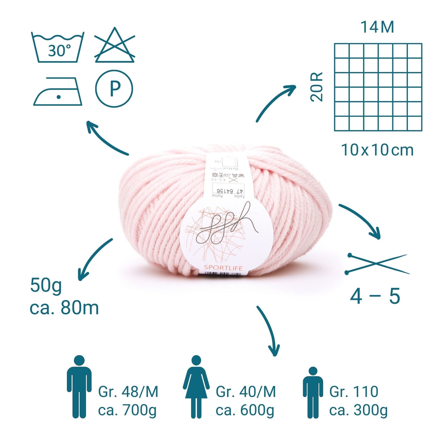 ggh Sportlife Box | Set mit 300g (6x50g) | 047 – Rosé - ggh Wolle