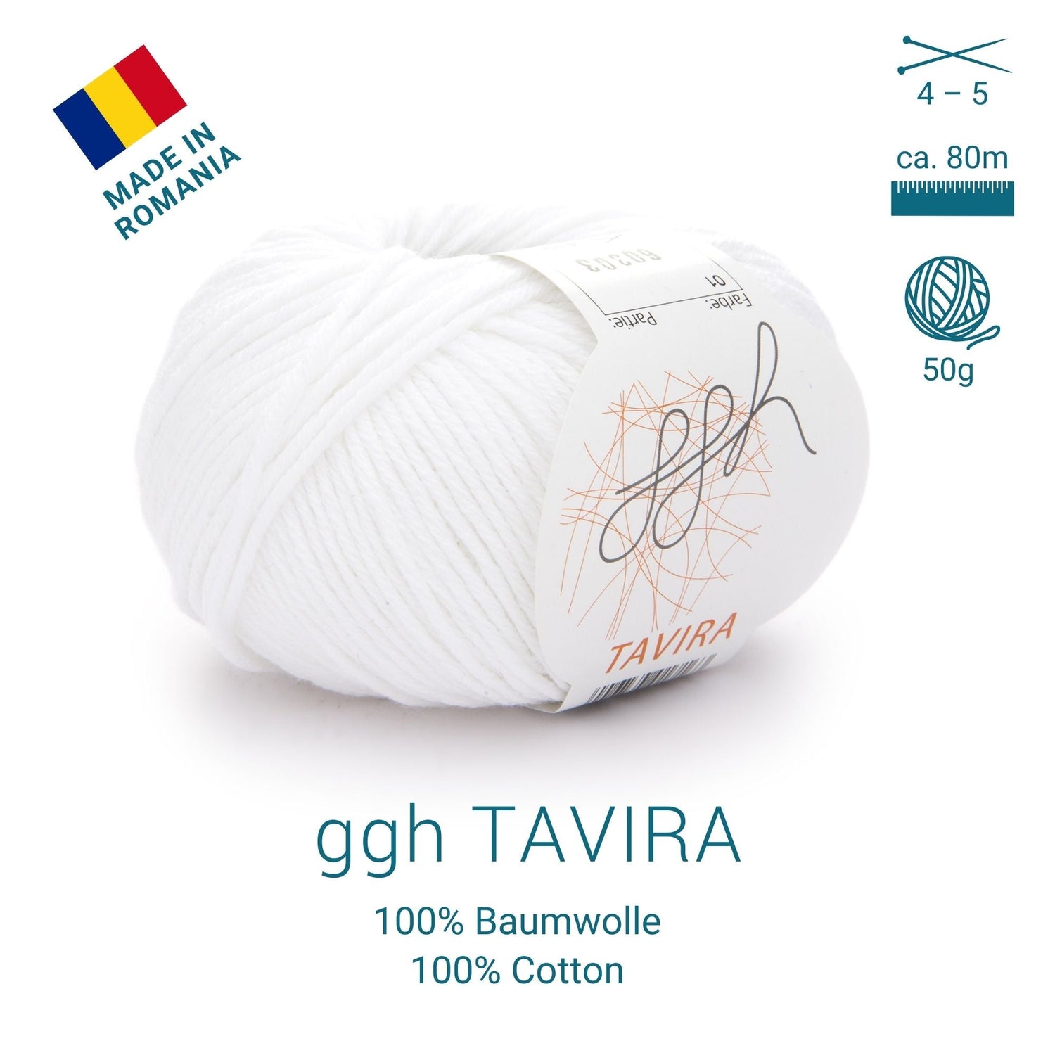 ggh Tavira | 100% Baumwolle | 80m/50g | 010 - Cremeweiß - ggh Wolle