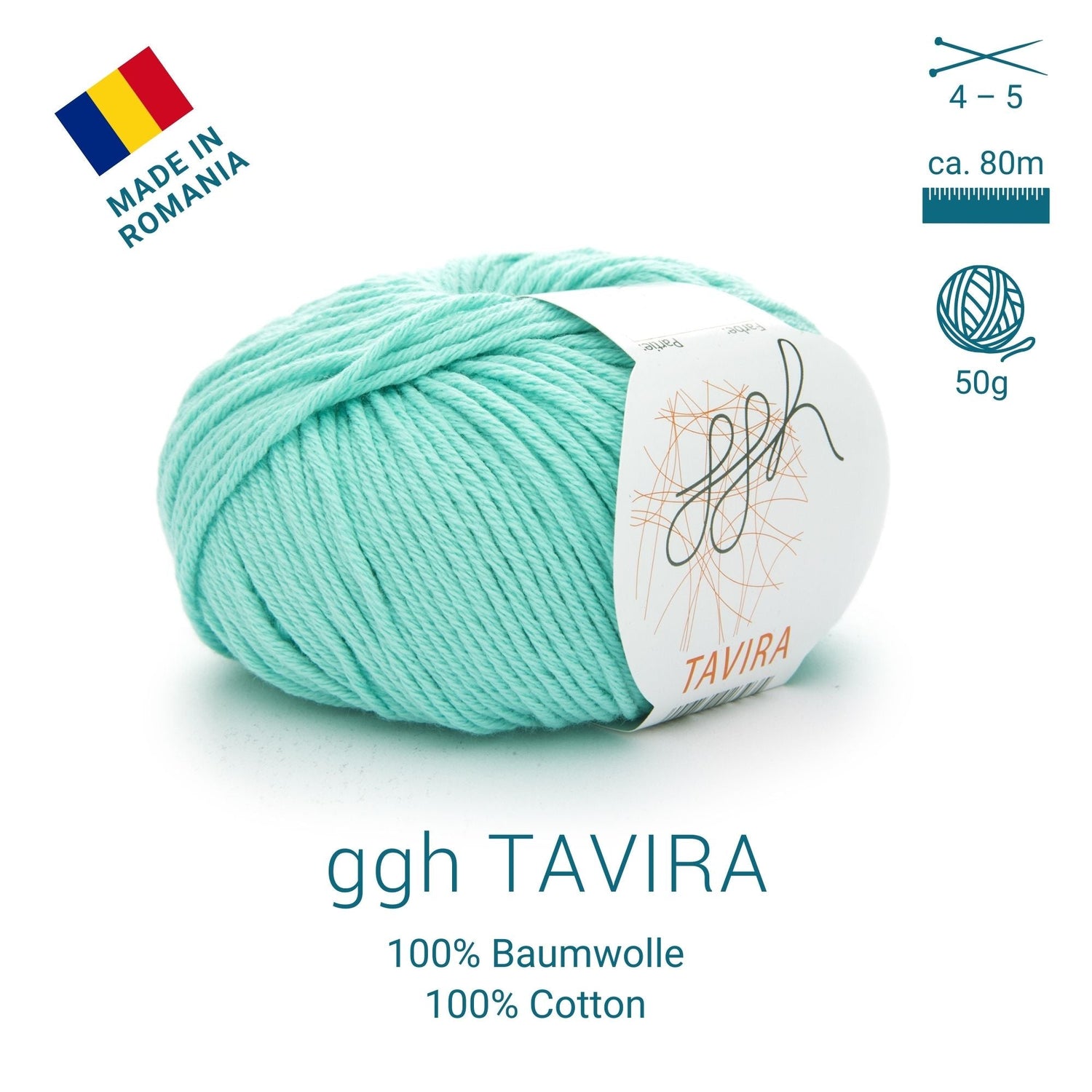 ggh Tavira | 100% Baumwolle | 80m/50g | 036 - Helles Aquamarin - ggh Wolle