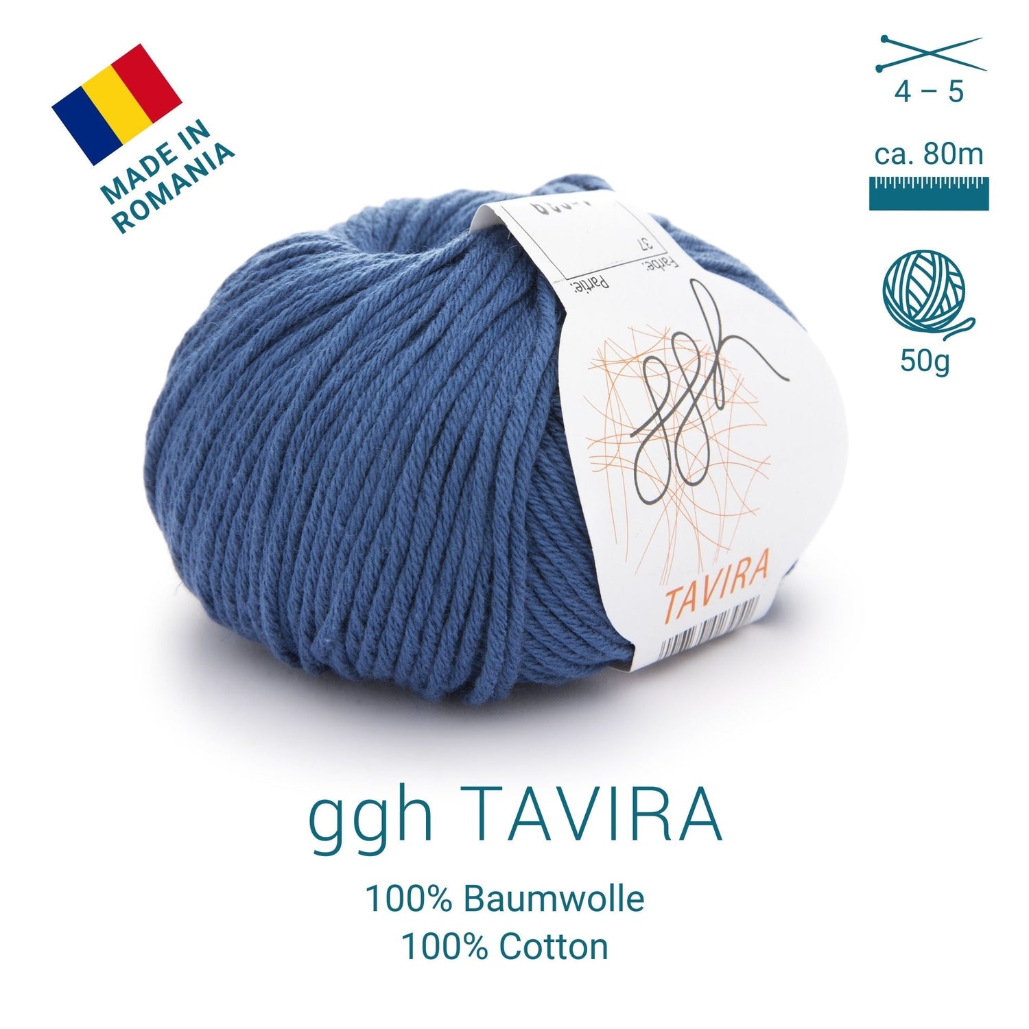 ggh Tavira | 100% Baumwolle | 80m/50g | 037 - Weiches Indigo - ggh Wolle