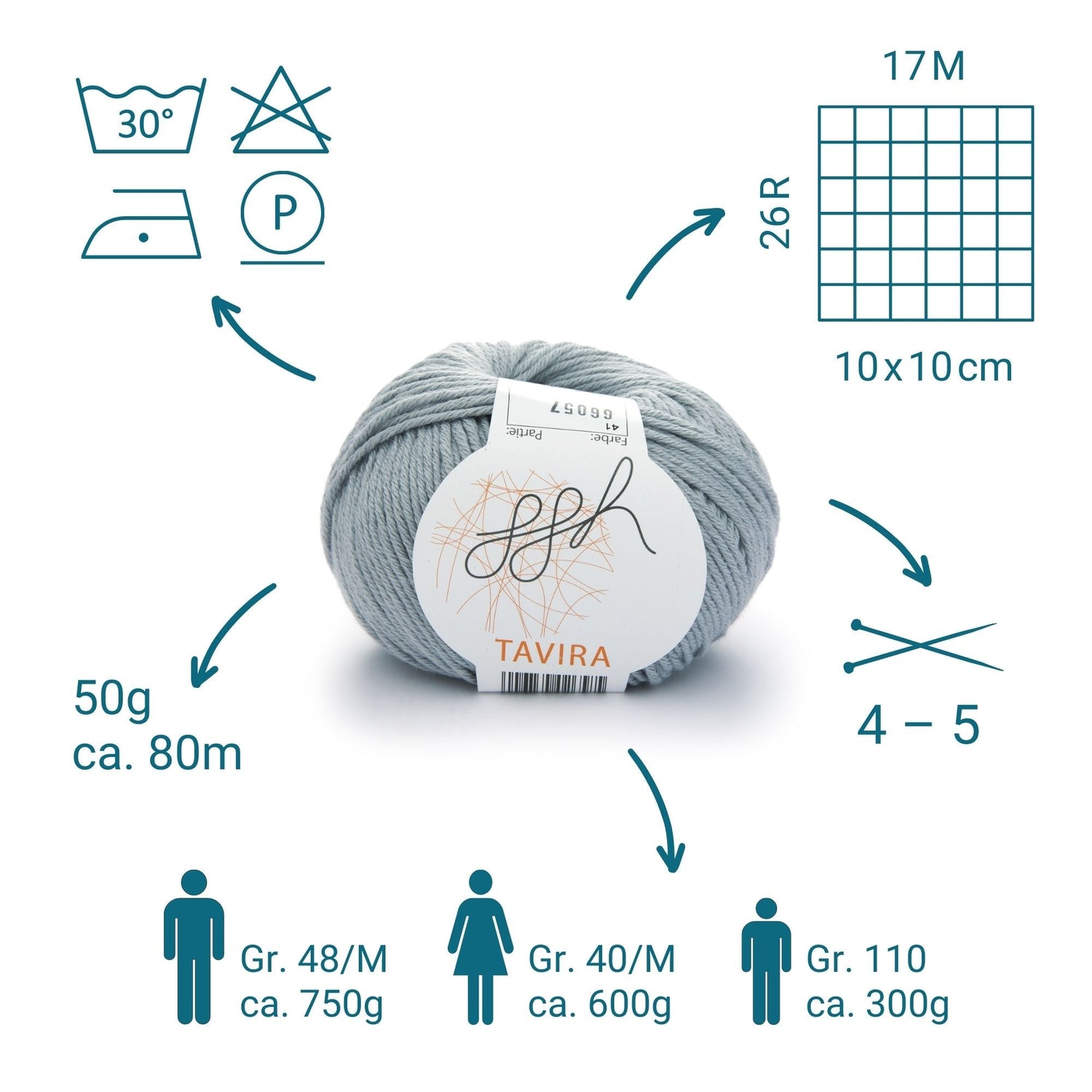 ggh Tavira | 100% Baumwolle | 80m/50g | 041 - Hellgrau - ggh Wolle