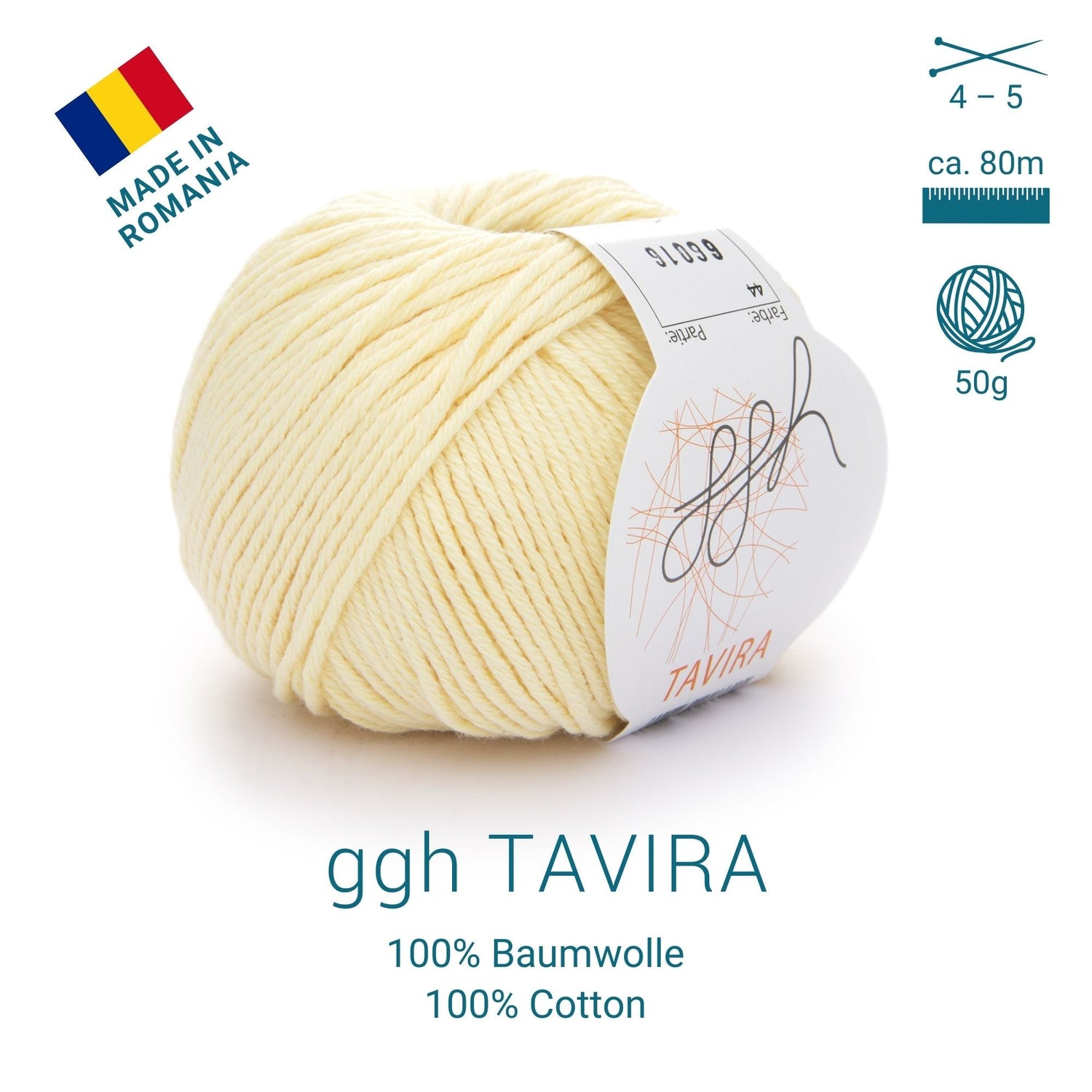 ggh Tavira | 100% Baumwolle | 80m/50g | 044 - Vanille - ggh Wolle
