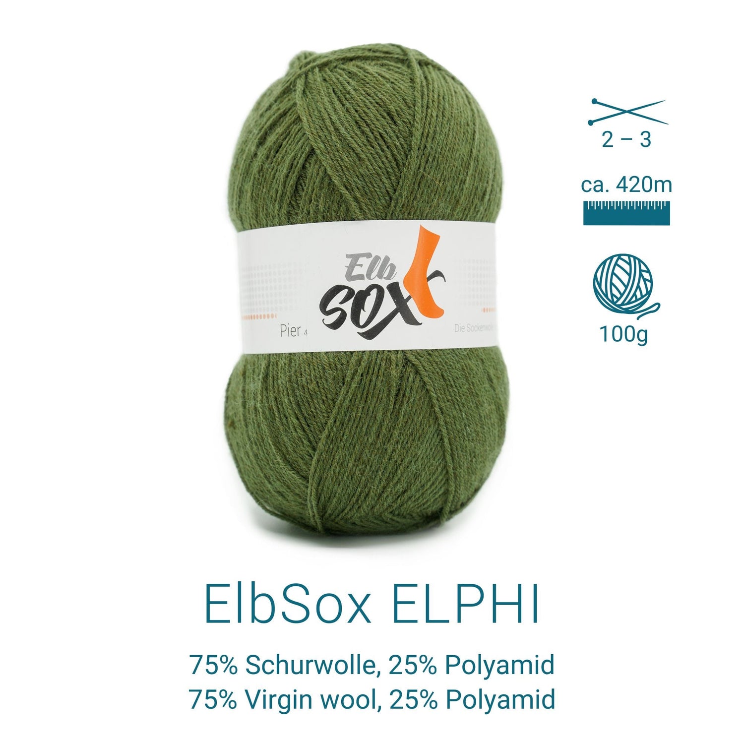ElbSox Pier 4 | 100g Sockenwolle | 008 - Seetanggrün - ggh Wolle