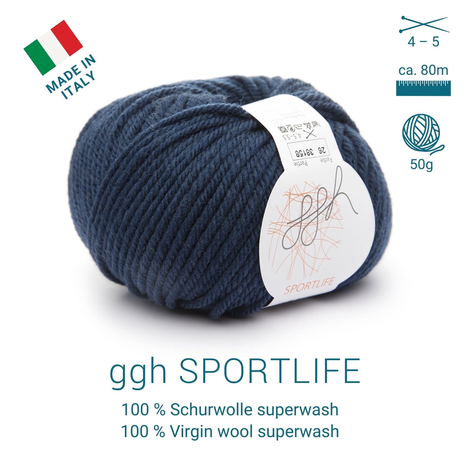 ggh Sportlife – 100% Wolle (maschinenwaschbar) – Farbe  026  -  Entenblau