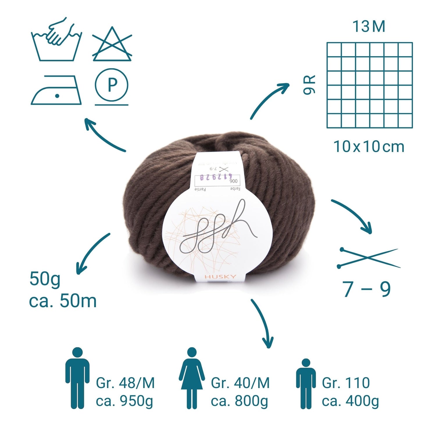 ggh Husky Box | 300g Set (6x50g) – 006 – Schokolade - ggh Wolle