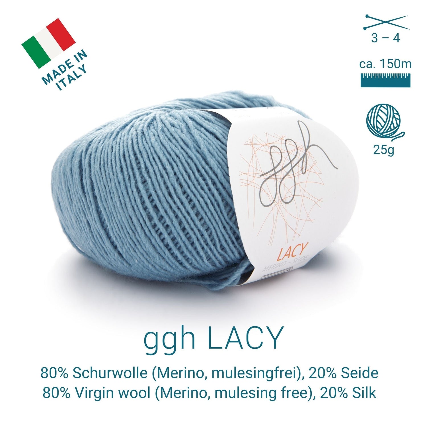 GGH Lacy | Merinowolle mit Seide | 25g - 150m | 004 - Eisblau - ggh Wolle