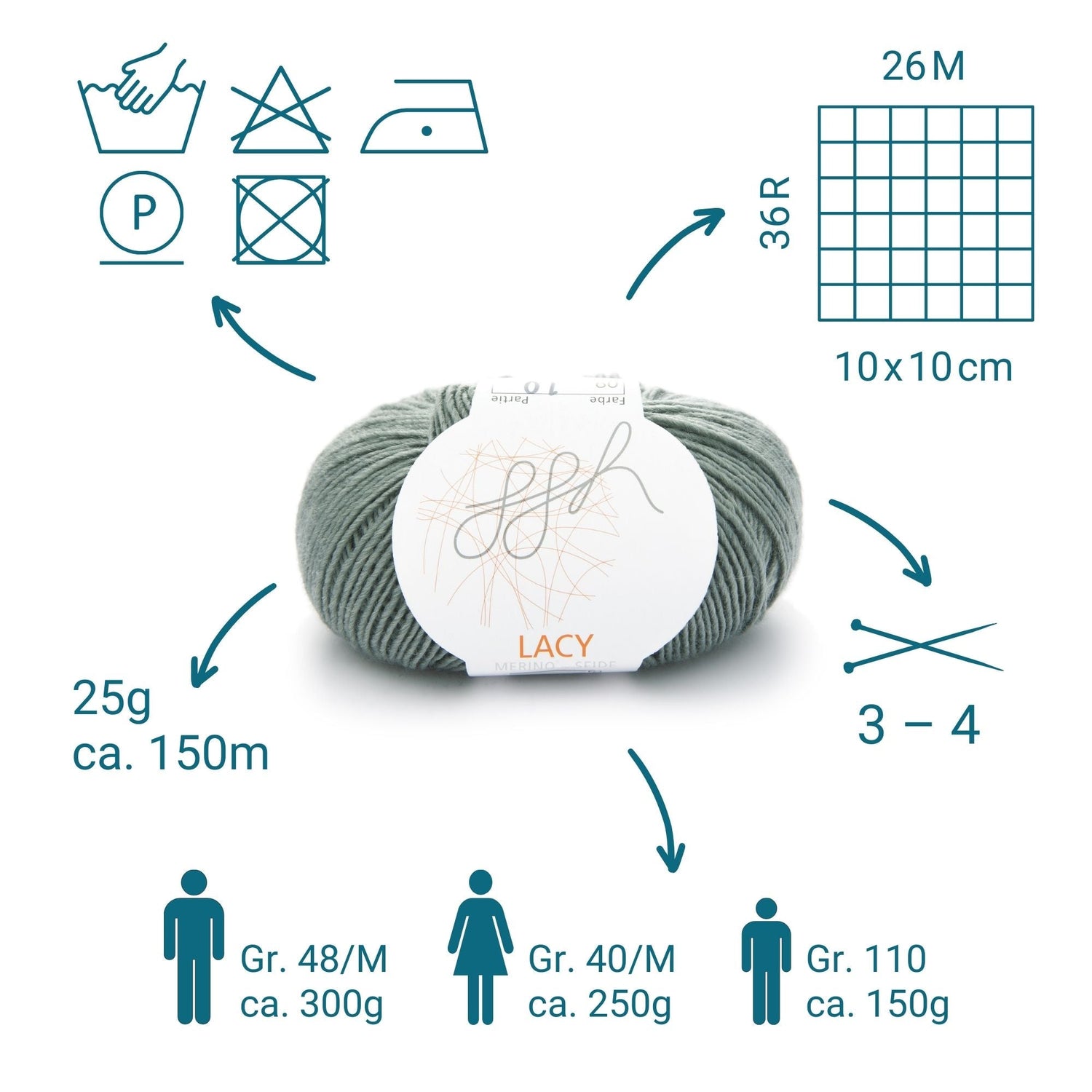 GGH Lacy | Merinowolle mit Seide | 25g - 150m | 009 - Grüngrau - ggh Wolle