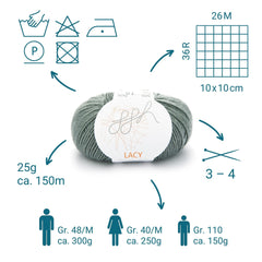GGH Lacy | Merinowolle mit Seide | 25g - 150m | 009 - Grüngrau - ggh Wolle