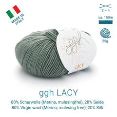 GGH Lacy | Merinowolle mit Seide | 25g - 150m | 009 - Grüngrau - ggh Wolle