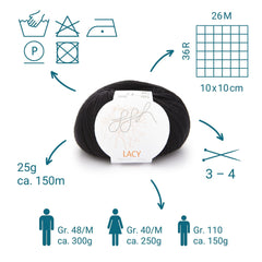 GGH Lacy | Merinowolle mit Seide | 25g - 150m | 010 - Schwarz - ggh Wolle