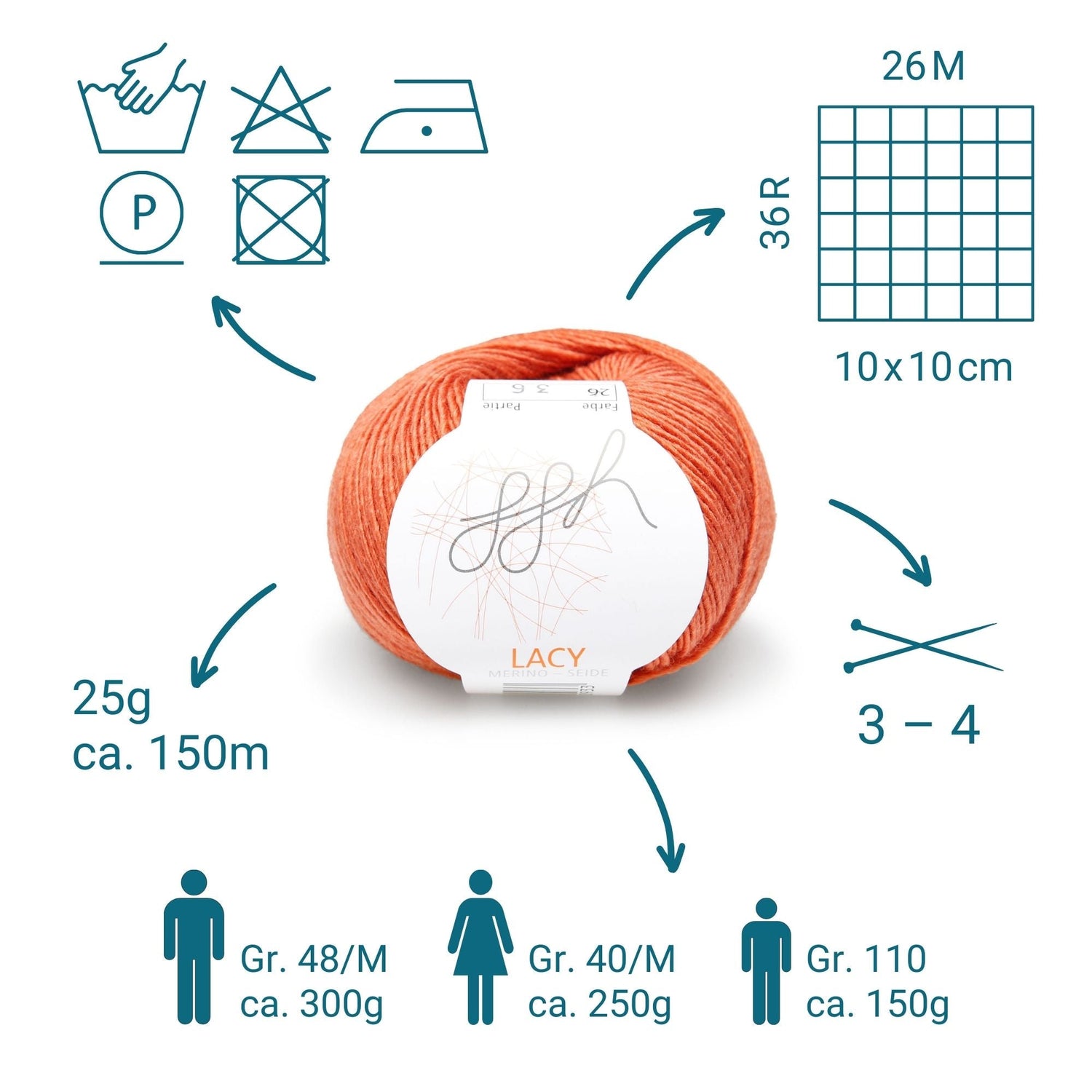 GGH Lacy | Merinowolle mit Seide | 25g - 150m | 026 - Herbstorange - ggh Wolle