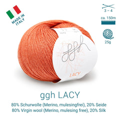 GGH Lacy | Merinowolle mit Seide | 25g - 150m | 026 - Herbstorange - ggh Wolle