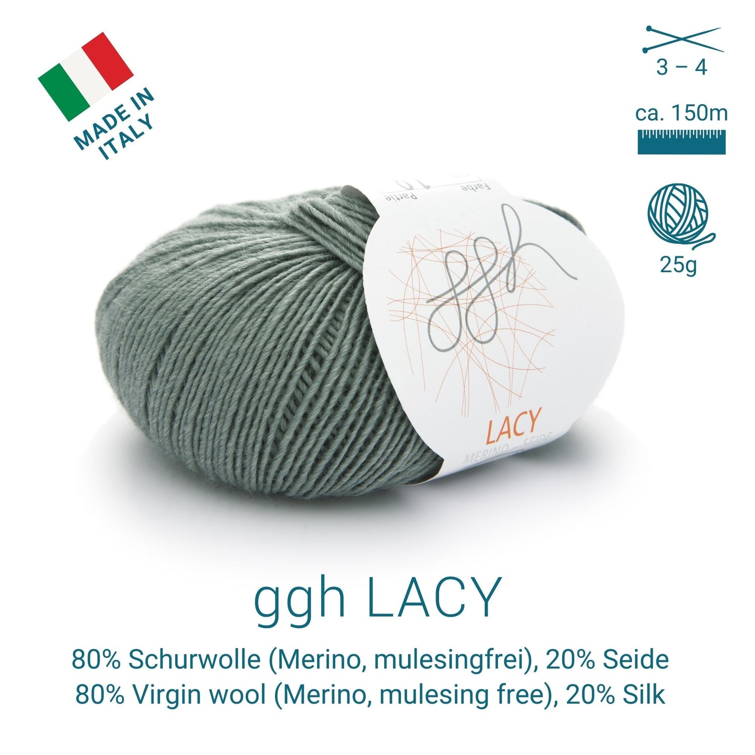 ggh Lacy | Set mit 4 x 25g (insg. 100g) - 009 - Grüngrau - ggh Wolle