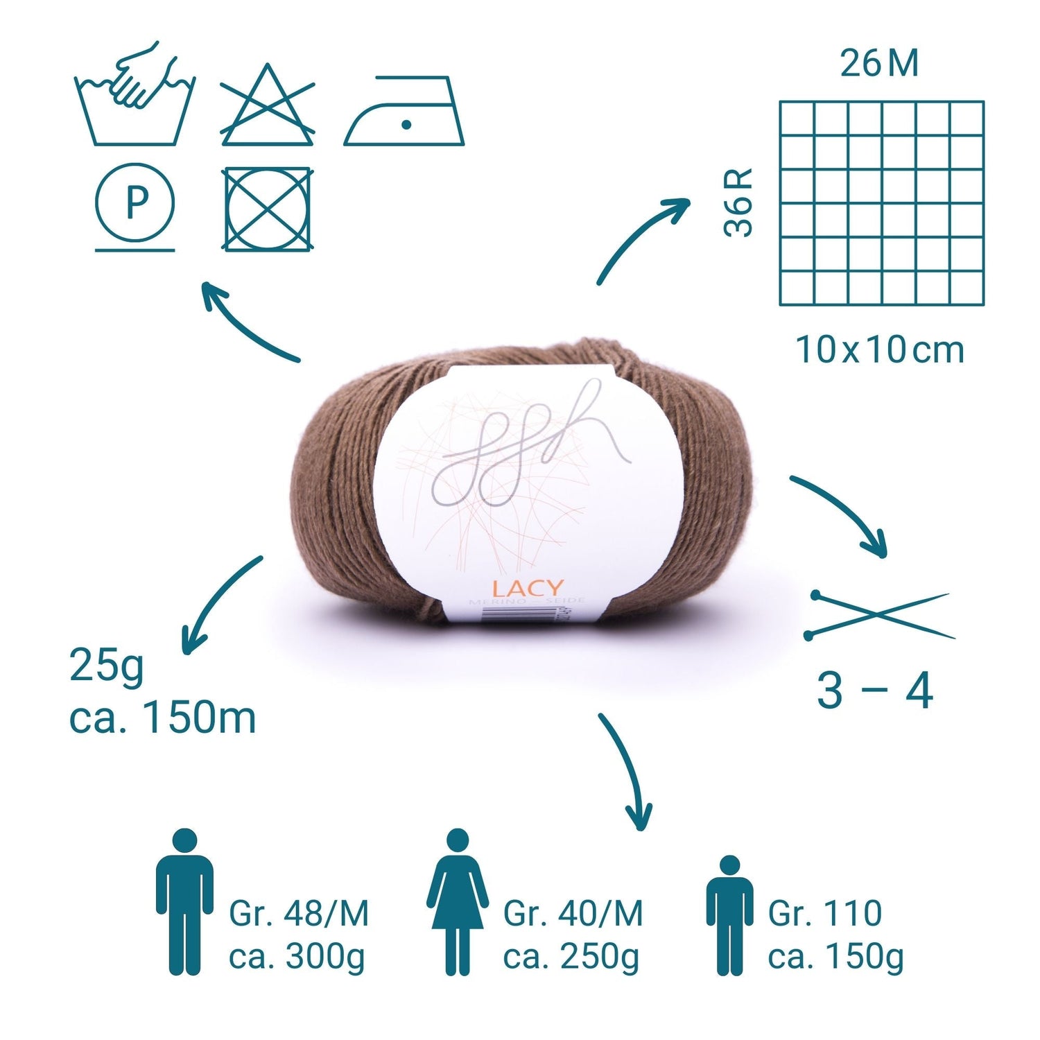 ggh Lacy | Set mit 4 x 25g (insg. 100g) - 018 - Braun - ggh Wolle