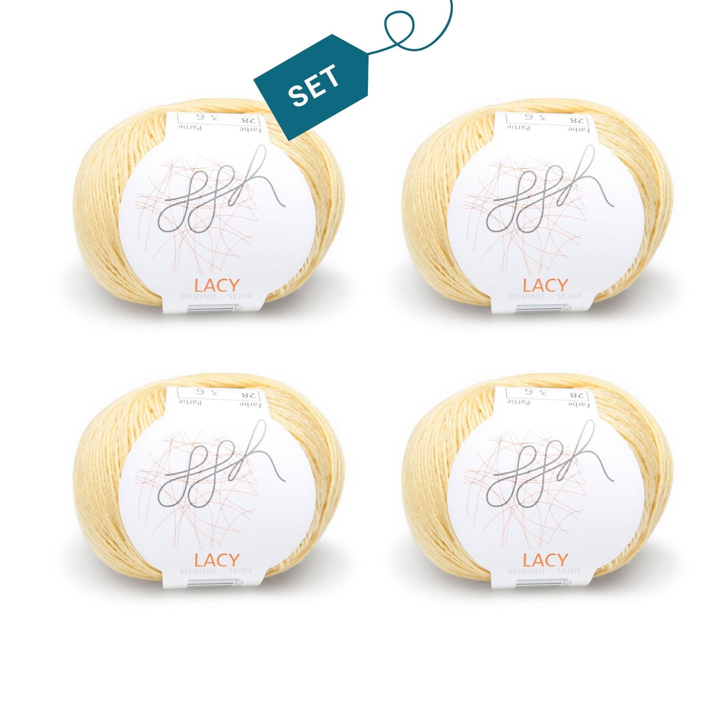 ggh Lacy | Set mit 4 x 25g (insg. 100g) - 028 - Senfgelb - ggh Wolle