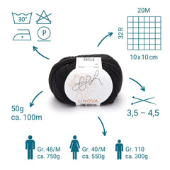 ggh Linova | 100% Baumwolle | 100m/50g | 001 - Schwarz - ggh Wolle