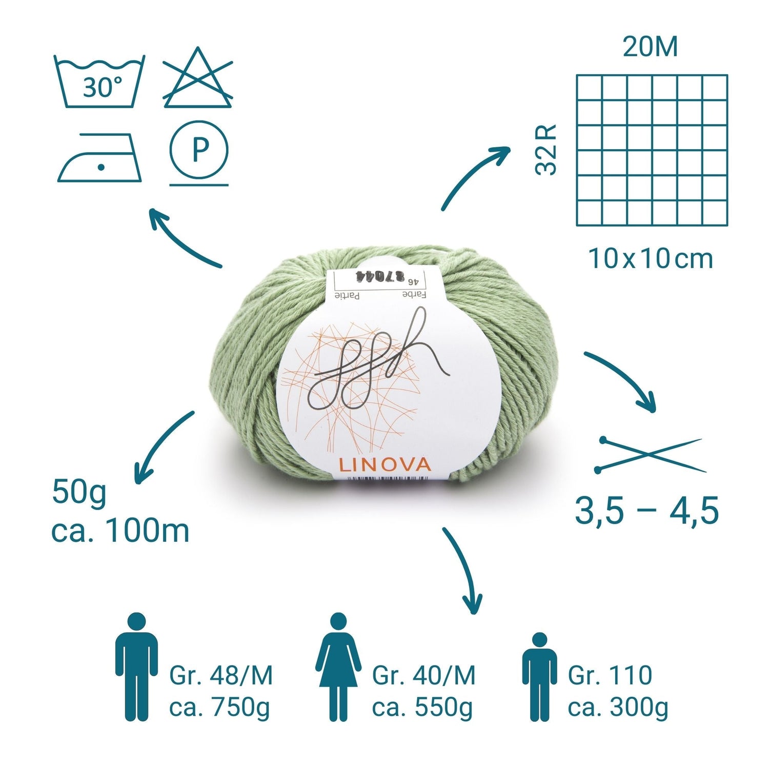 ggh Linova | 100% Baumwolle | 100m/50g | 046 - Lindgrün - ggh Wolle