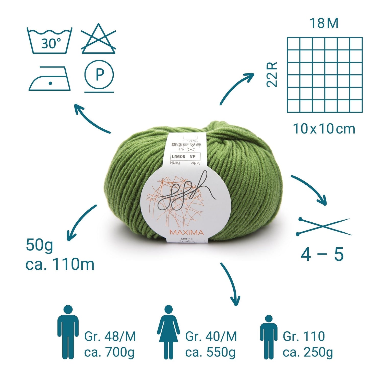 ggh Maxima | Merinowolle | 110m/50g | 043 - Grün - ggh Wolle