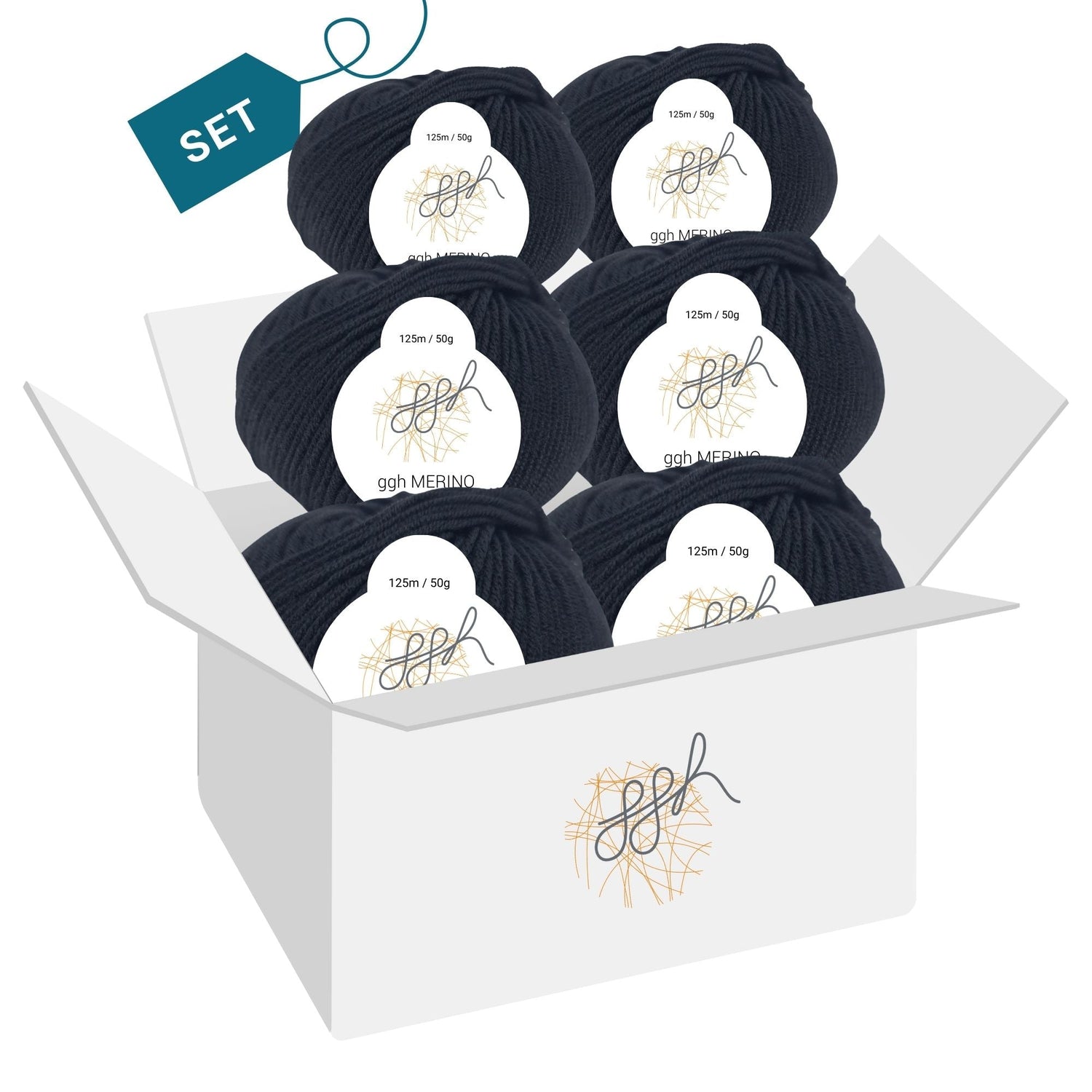 ggh Merino Deluxe - 300g Set (6x50g) - 001 - Schwarz - ggh Wolle